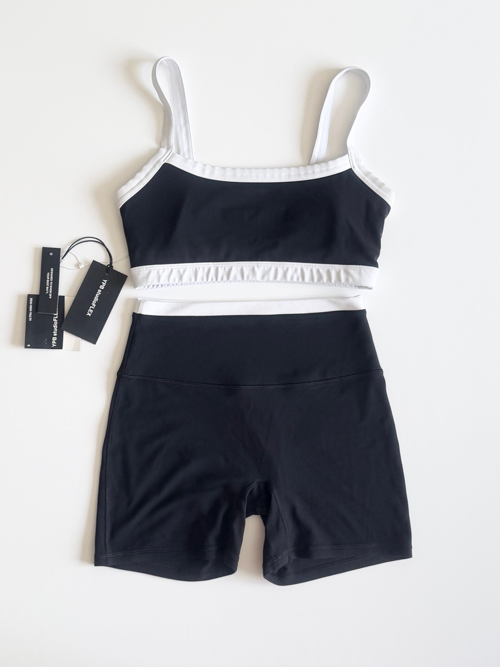 YPB Abercrombie & Fitch SMALL black and white shorts and sports bra set
